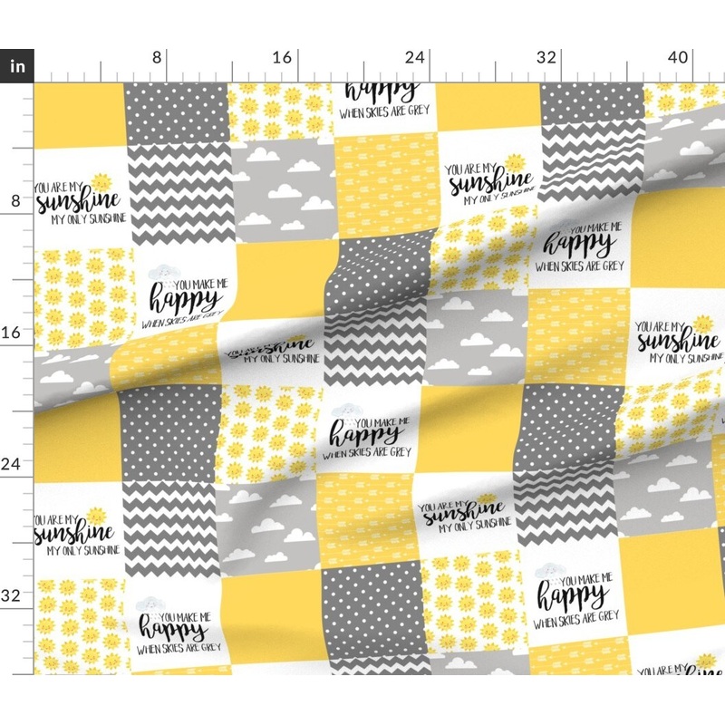 Petal Signature Cotton by the Yard or Fat Quarter Sunshine Wholecloth Cheater Quilt Topper Gray White Yellow Clouds Sun Chevron Stripe Polka Dot Custom Printed Fabric by Spoonflower