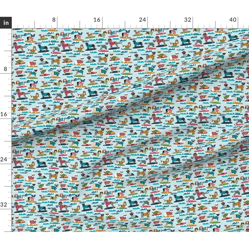 Petal Signature Cotton by the Yard or Fat Quarter Surfing Dogs Summer Beach Fun Small Surf Tropical Cute Pug Pugs Frenchie Custom Printed Fabric by Spoonflower