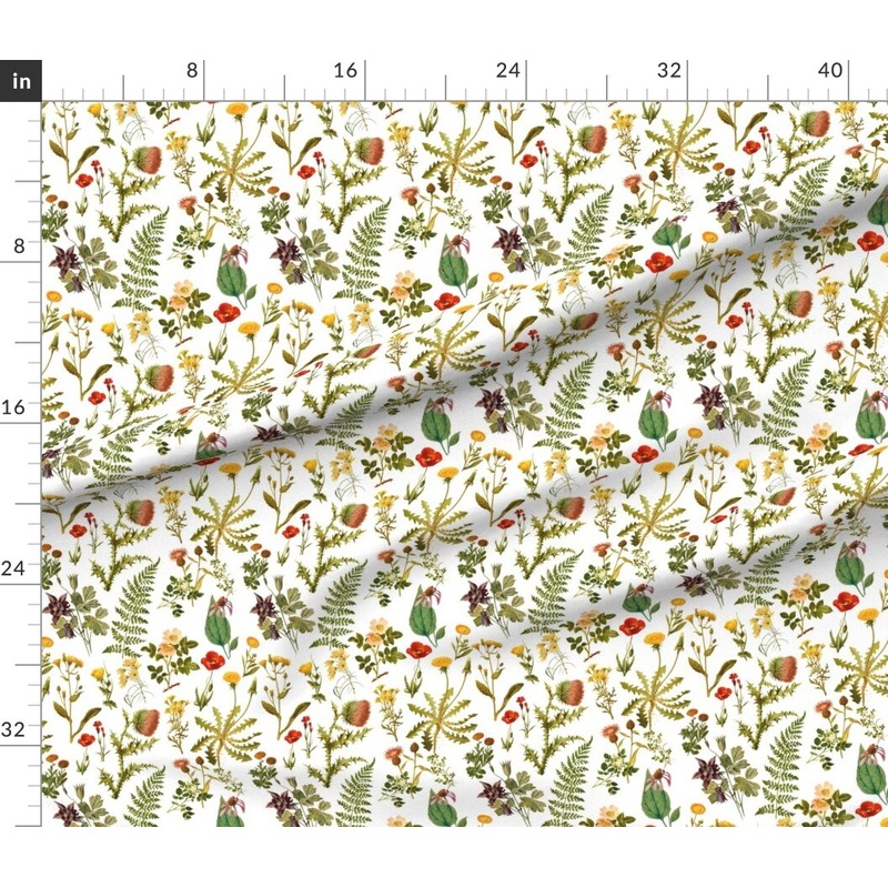 Petal Signature Cotton by the Yard or Fat Quarter Vintage Botanical Wildflowers Small Florals Botanicals Woodland Flowers Spring Nature Art Illustration Custom Printed Fabric by Spoonflower