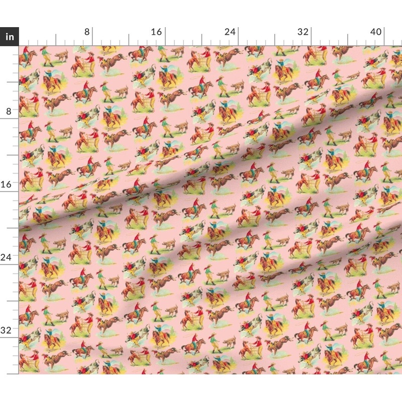 Petal Signature Cotton by the Yard or Fat Quarter Vintage Inspired Western Rodeo Americana Pink Roping Bronco Custom Printed Fabric by Spoonflower