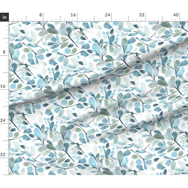Petal Signature Cotton by the Yard or Fat Quarter Watercolor Botanical Blue Green Brush Strokes Summer Beach Custom Printed Fabric by Spoonflower