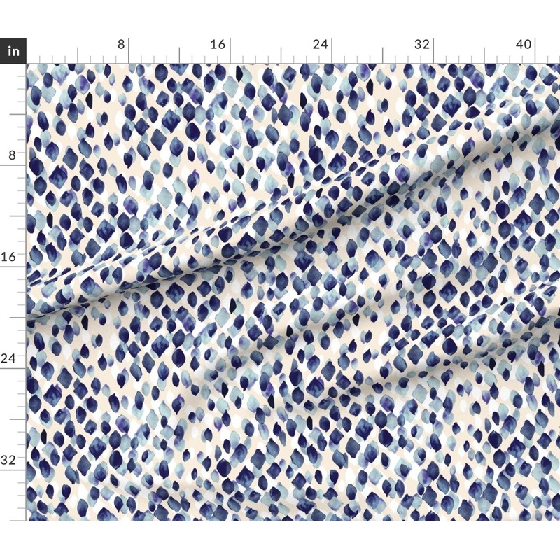 Petal Signature Cotton by the Yard or Fat Quarter Watercolor Drops Abstract Nature Diamond Indigo Blue Custom Printed Fabric by Spoonflower