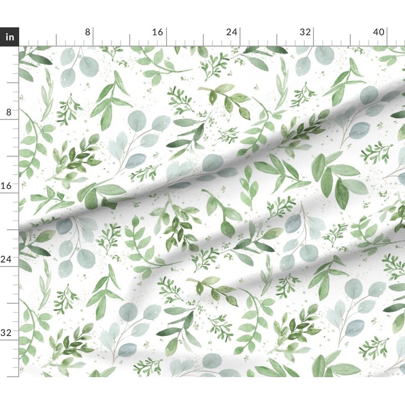 Petal Signature Cotton by the Yard or Fat Quarter Watercolor Leaves Pattern Eucalyptus Sage Green Greenery Custom Printed Fabric by Spoonflower
