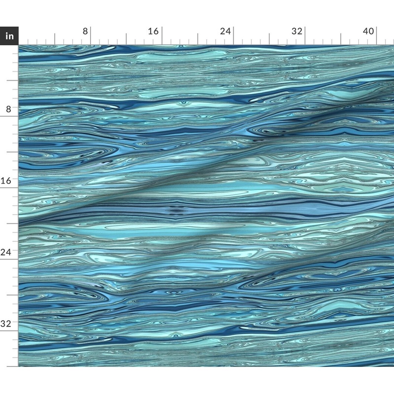 Petal Signature Cotton by the Yard or Fat Quarter Wavy Ocean Pattern Waves Sea Caribbean Coastal Nautical Blue Aqua Fish Custom Printed Fabric by Spoonflower