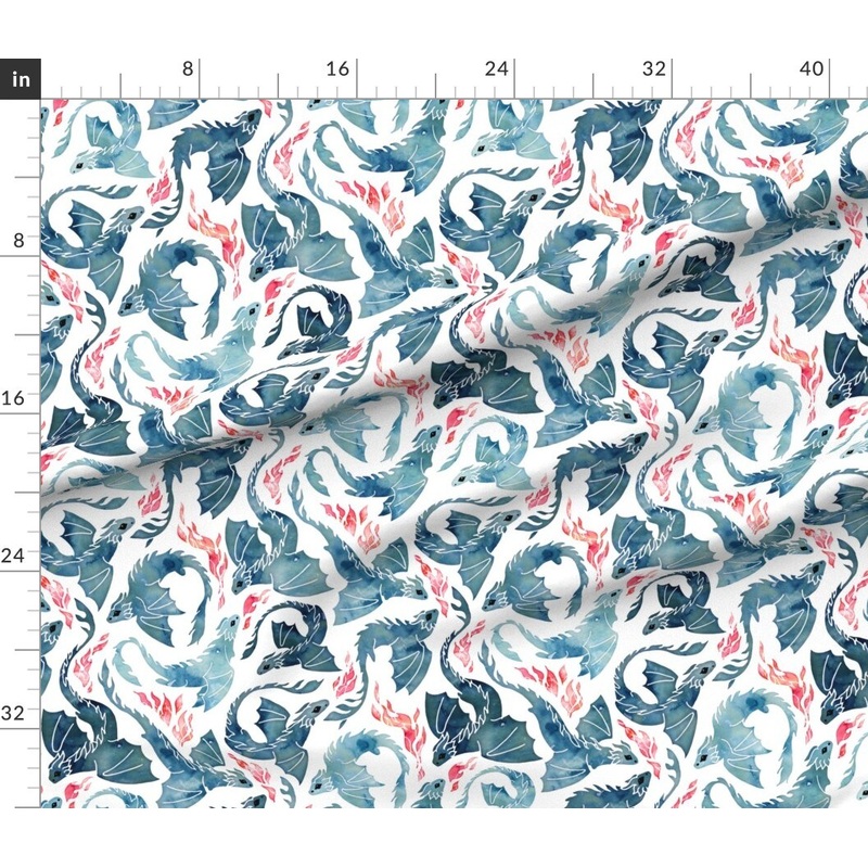 Petal Signature Cotton by the Yard or Fat Quarter Whimsical Dragons Watercolor Mystical Fantasy Cute Flying Fire Breathing Custom Printed Fabric by Spoonflower