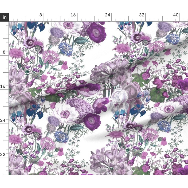 Petal Signature Cotton by the Yard or Fat Quarter White Lilac Lavender Floral Flowers Botanical Spring Purple Custom Printed Fabric by Spoonflower