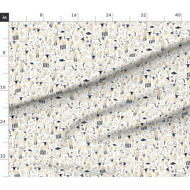 Petal Signature Cotton by the Yard or Fat Quarter White Sheep Farmyard Animal Lamb Spring Easter Custom Printed Fabric by Spoonflower
