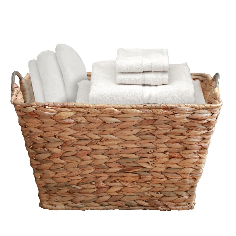Water Hyacinth Wicker Large Square Storage Laundry Basket with Handles