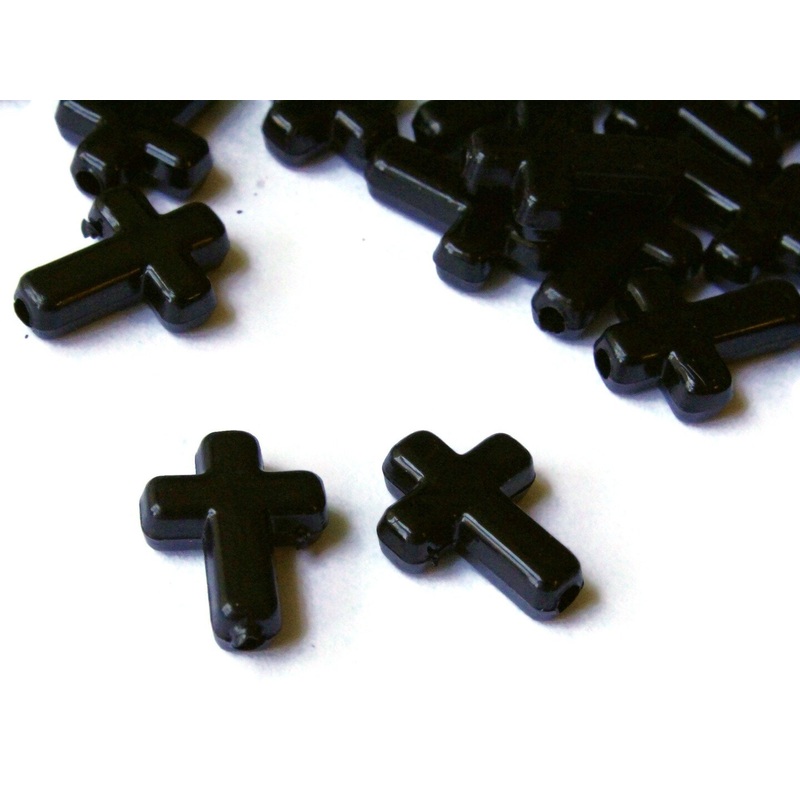 50 16mm Black Plastic Cross Beads Christian Beads bQ2