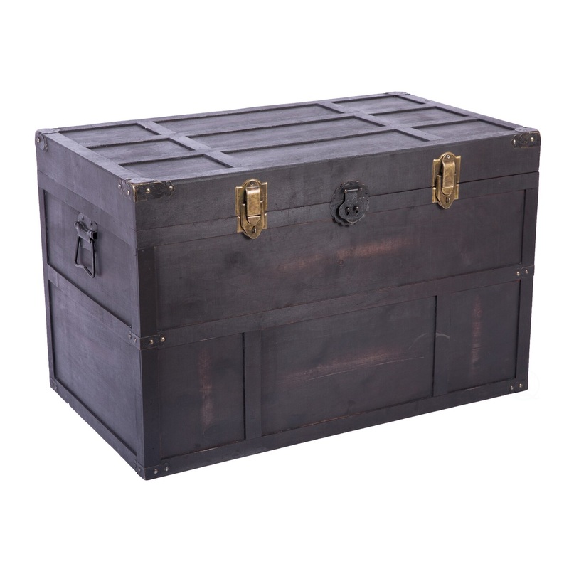 Antique Style Large Dark Wooden Storage Trunk with Lockable Latch