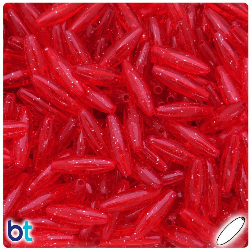 BeadTin Ruby Sparkle 19mm Spaghetti Plastic Craft Beads (150pcs)