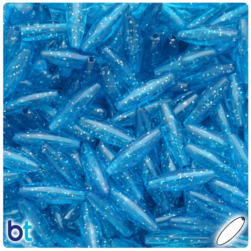BeadTin Turquoise Sparkle 19mm Spaghetti Plastic Craft Beads (150pcs)