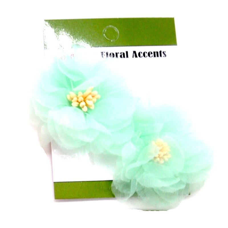 Belagio Colorfast Floral Accents, 2.50″ Diameter, Organza Flower, 2 Piece Pack, Light Blue