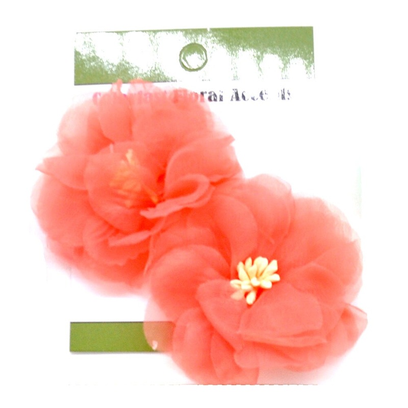 Belagio Colorfast Floral Accents, 2.50″ Diameter, Organza Flower, 2 Piece Pack, Peach