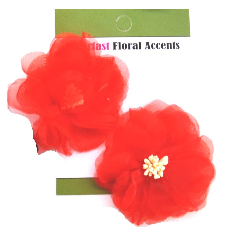 Belagio Colorfast Floral Accents, 2.50″ Diameter, Organza Flower, 2 Piece Pack, Red