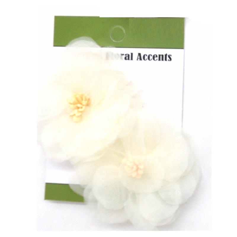 Belagio Colorfast Floral Accents, 2.50″ Diameter, Organza Flower, 2 Piece Pack, White
