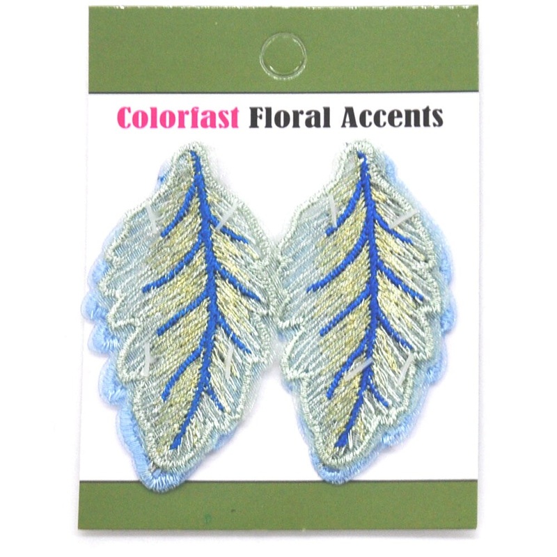 Belagio Colorfast Floral Accents, 2″ Diameter, Embroidered Flowers, 2 Piece Pack, Light Blue
