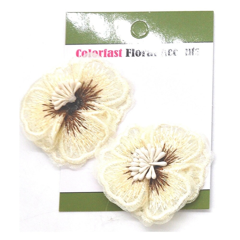 Belagio Colorfast Floral Accents, 2″ Diameter, Embroidered Flowers, 2 Piece Pack, White