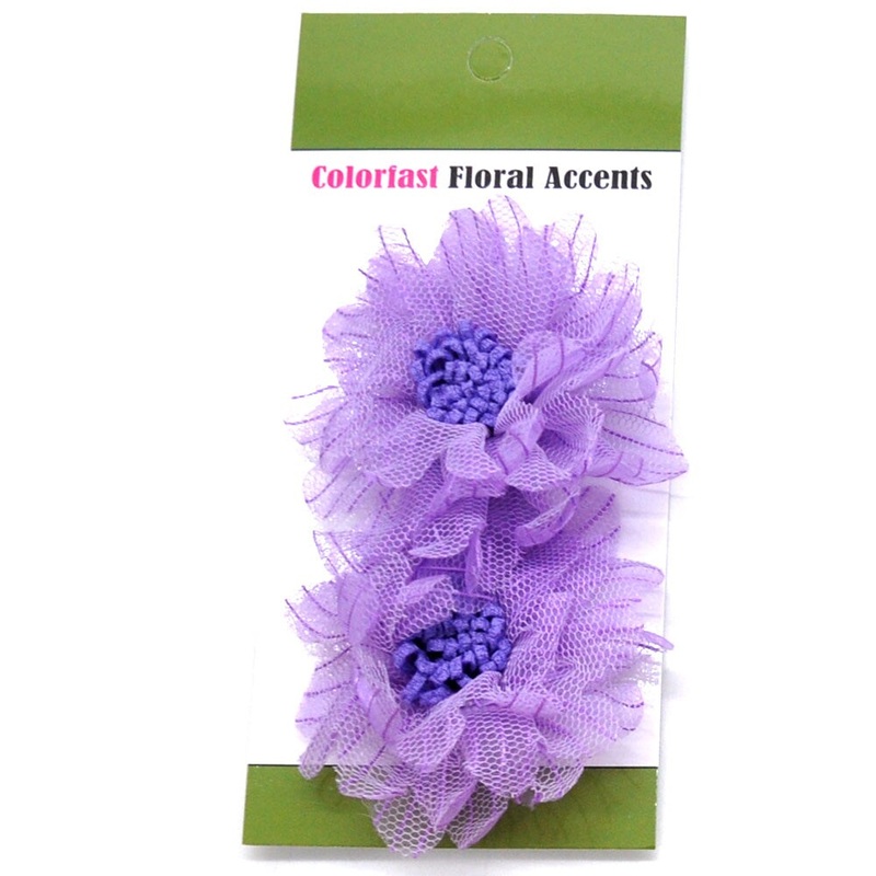 Belagio Colorfast Floral Accents, 3″ Diameter, Fine Netting Flowers, 2 Piece Pack, Lilac