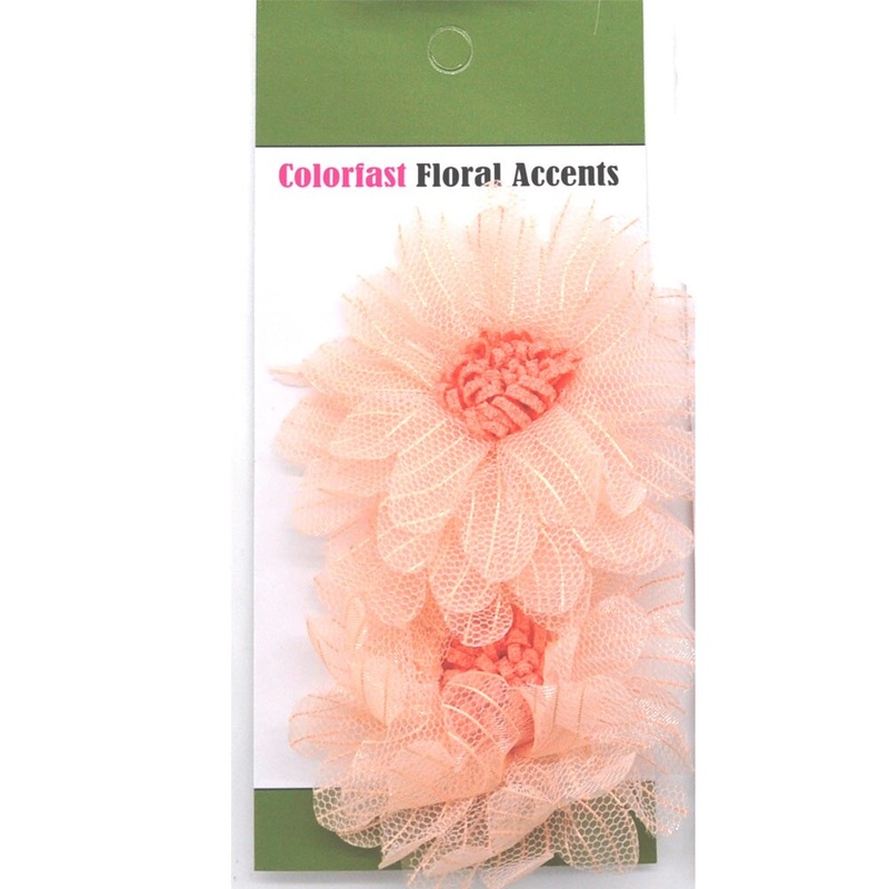 Belagio Colorfast Floral Accents, 3″ Diameter, Fine Netting Flowers, 2 Piece Pack, Peach