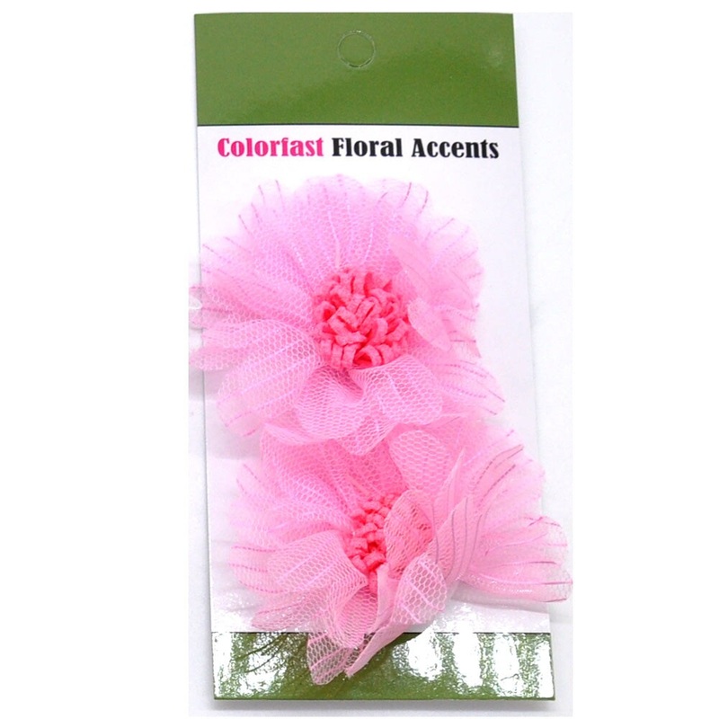 Belagio Colorfast Floral Accents, 3″ Diameter, Fine Netting Flowers, 2 Piece Pack, Pink
