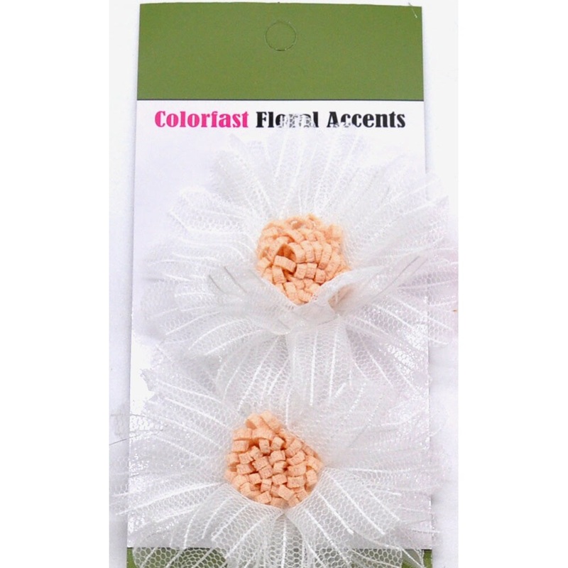 Belagio Colorfast Floral Accents, 3″ Diameter, Fine Netting Flowers, 2 Piece Pack, White