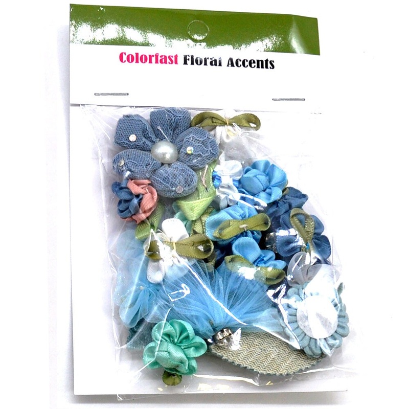 Belagio Colorfast Floral Accents, Assortment of Flowers, 25 Piece Pack, Light Blue