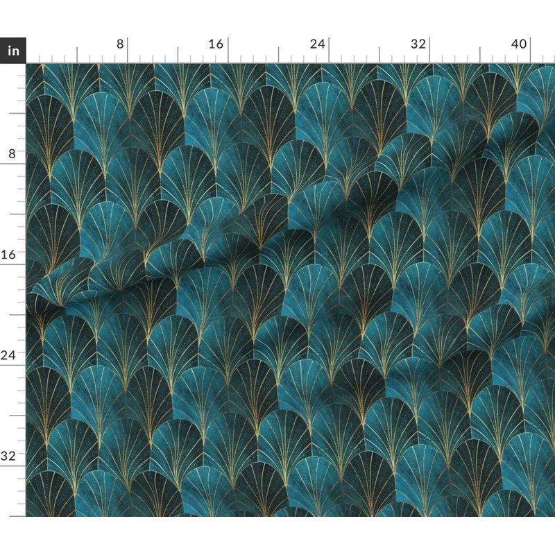 Petal Signature Cotton by the Yard or Fat Quarter 1920S Fans Art Deco Glam Ombre Blue Geometric Vintage Retro 20S Flappers Dark Teal Custom Printed Fabric by Spoonflower