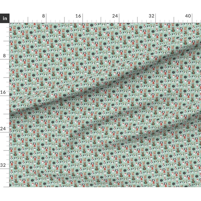 Petal Signature Cotton by the Yard or Fat Quarter Christmas Puppies Mint Green Mini Dog Holiday Custom Printed Fabric by Spoonflower