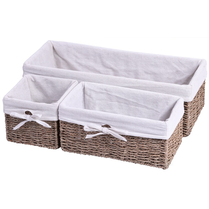 Seagrass Shelf Storage Baskets with Lining