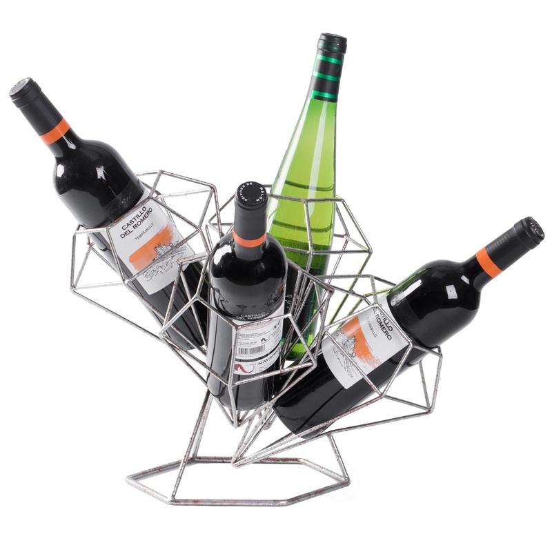 Vintage Decorative Metal Diamond Shaped Tabletop Countertop Wine 4 Bottle Holder