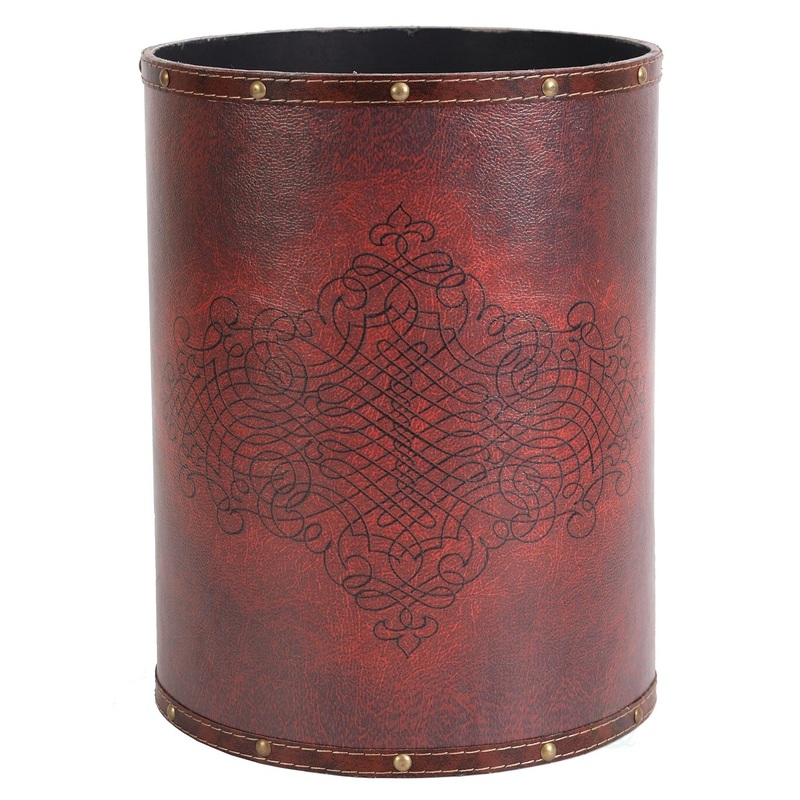 Vintiquewise Faux Leather Antique Design Waste Bin