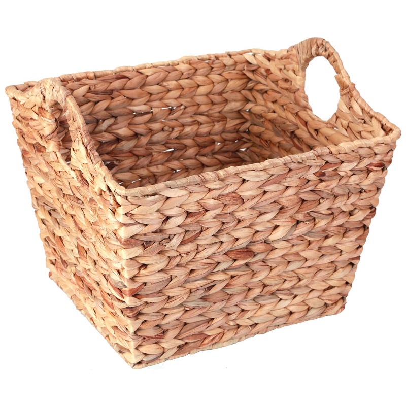 Water Hyacinth Rectangular Wicker Storage Baskets with Cutout Handles, Large