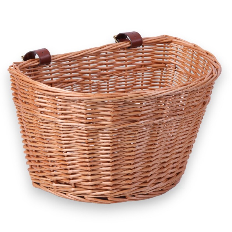 Wickerwise Wicker Front Bike Baskets Universal Handlebar Mount for All Bikes and ages, Ideal for Beach Cruisers, Stationary Bikes, Ebikes, and Road Bikes, Brown with Stylish Faux Leather Straps