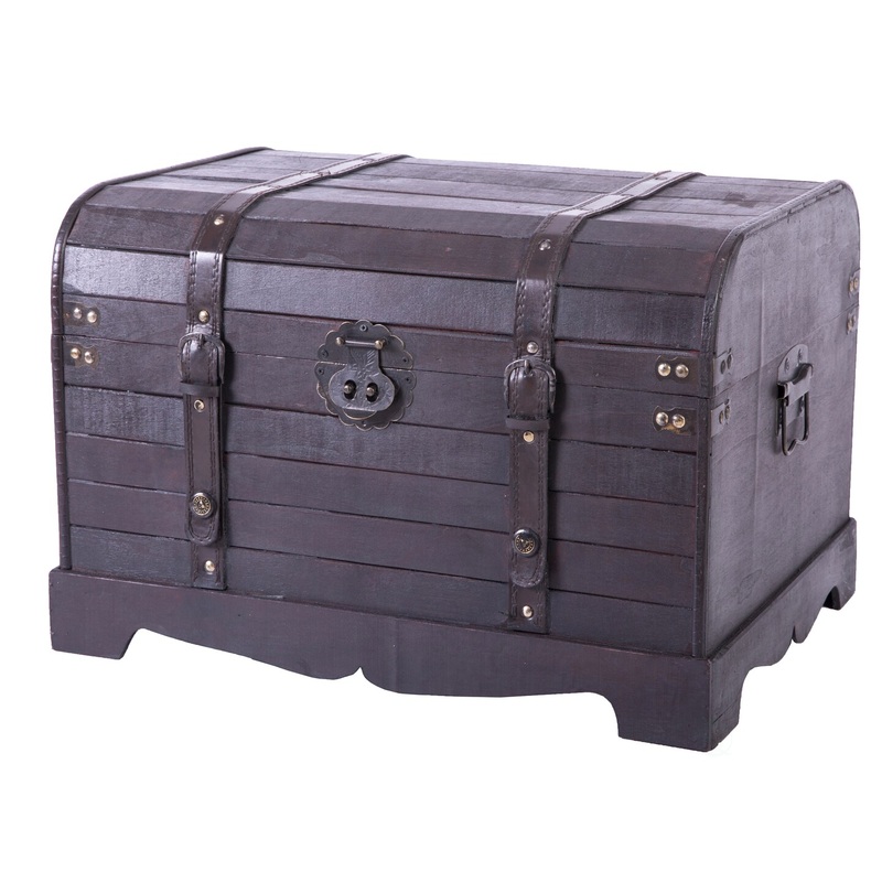Antique Style Black Wooden Steamer Trunk, Coffee Table