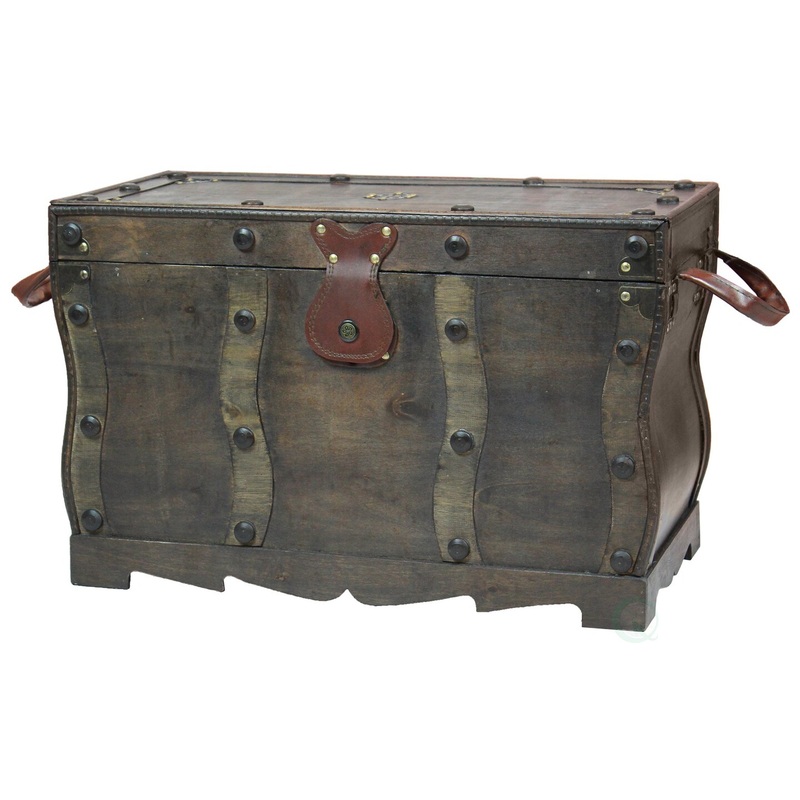 Antique Style Distressed Wooden Pirate Treasure Chest, Coffee Table Trunk