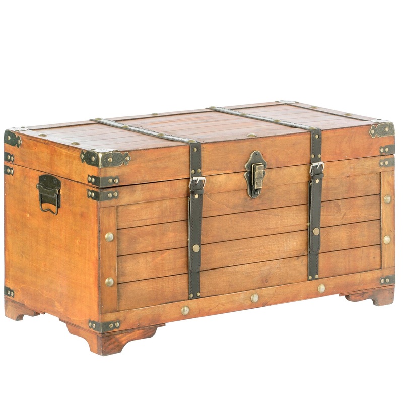 Rustic Large Wooden Storage Trunk with Lockable Latch
