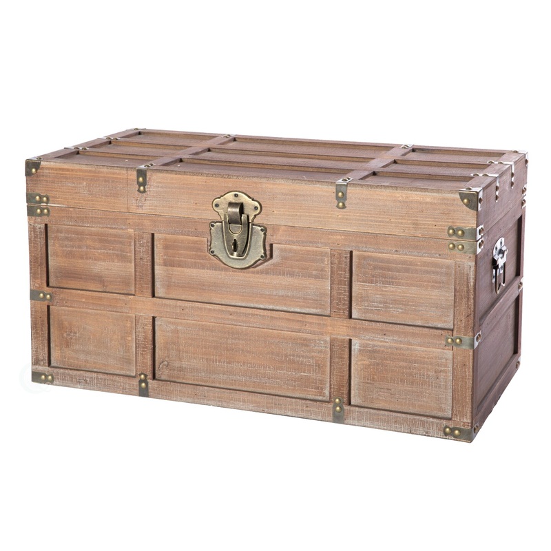 Wooden Rectangular Lined Rustic Storage Trunk with Latch