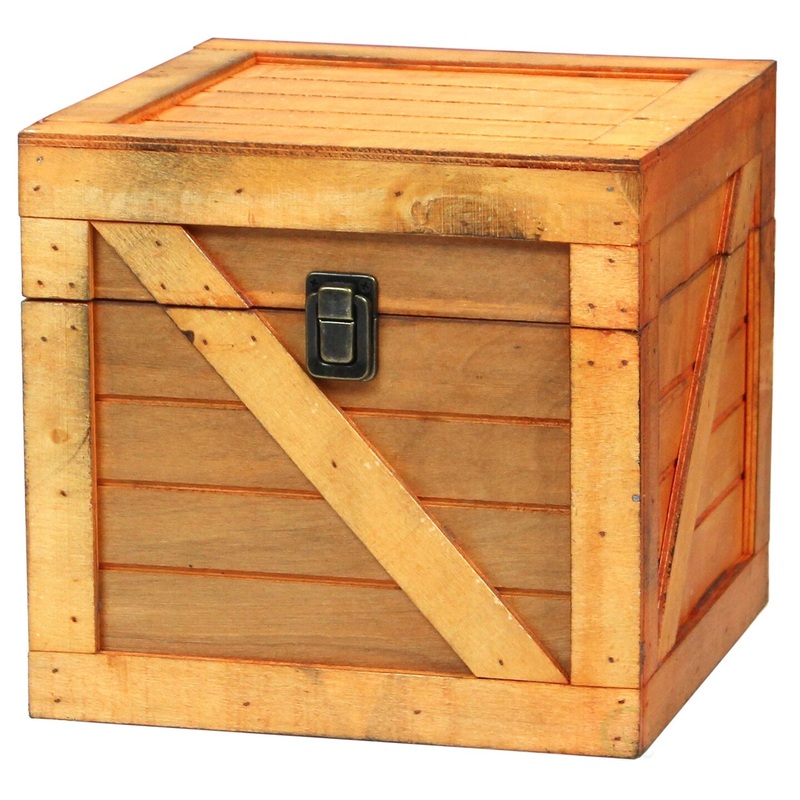 Wooden Stackable Treasure Chest Cargo Crate Style, Light Brown