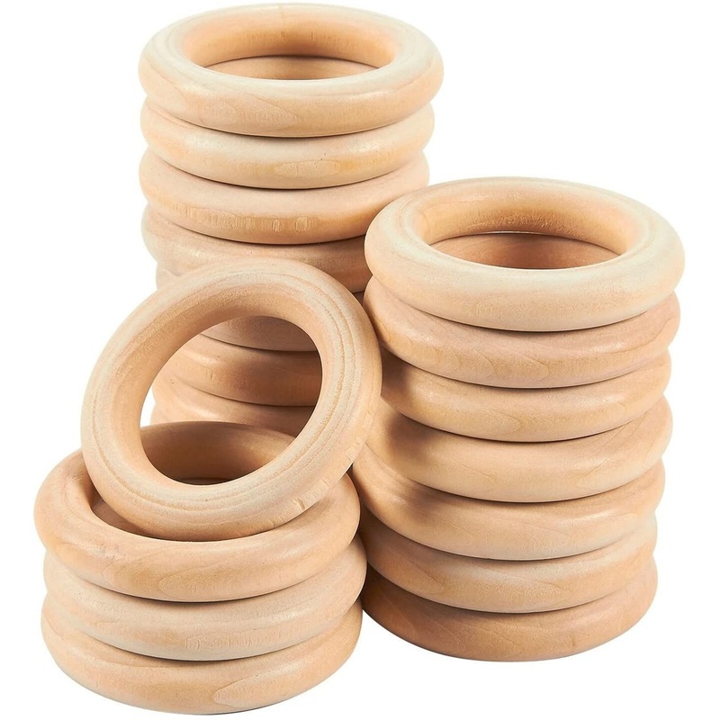20 Pack Unfinished Natural Wood Rings for Crafts, Macrame Projects, Jewelry Making, DIY Pendant Connectors (2.1 In)