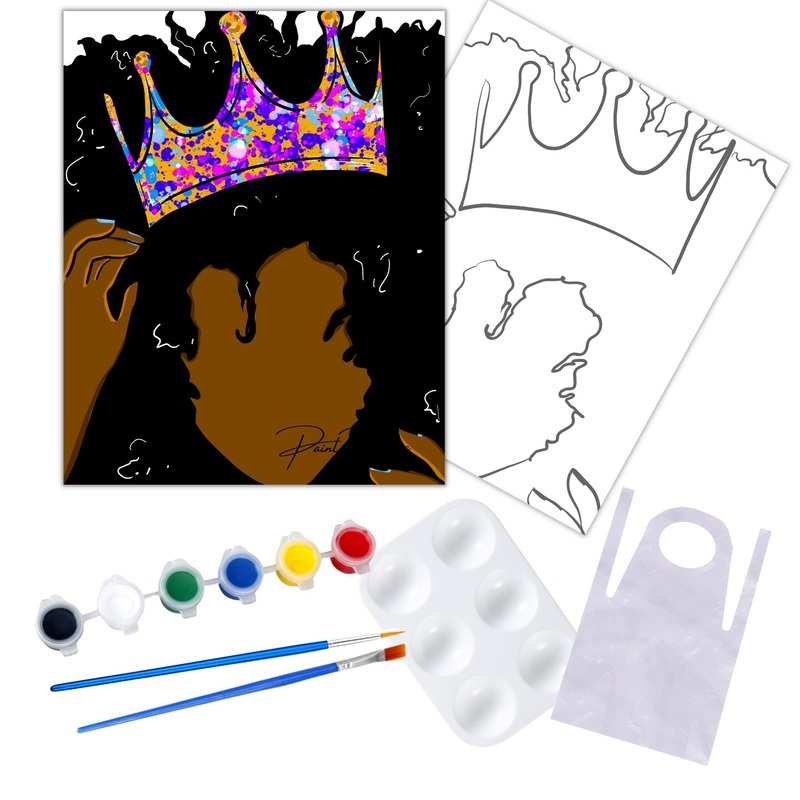 “Afro Princess” DIY Canvas Art Kit for Adults Beginner, Acrylic Paint Size 11×14 inch