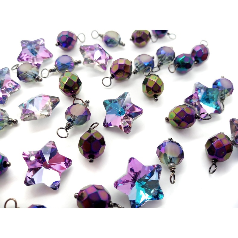 Beautiful Stars Charm Mix, 12 piece Purple Rainbow Iridescent Dangle Set, Adorabilities