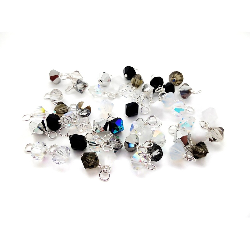Black & White Bicone Dangles, 25 Crystal 6mm Bead Charms, Adorabilities