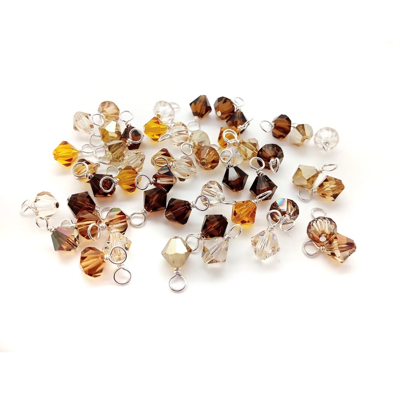 Brown & Gold Bicone Dangles, 25 Crystal 6mm Bead Charms, Adorabilities