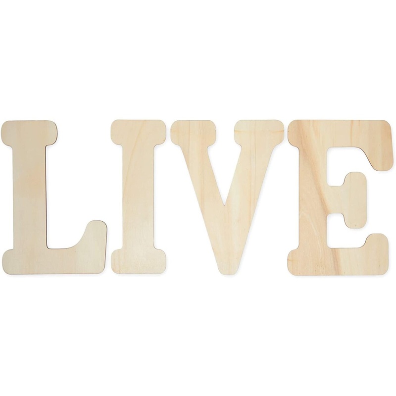 “Live” Unfinished Wood Cutouts, Wooden Letters Word Sign for Craft Supplies, Wall Decor, 12″