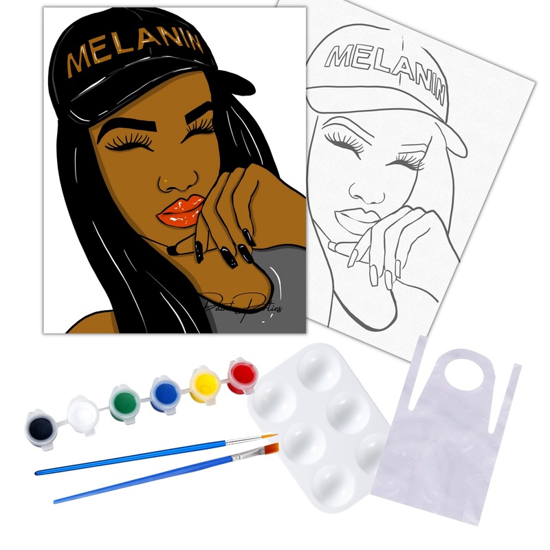 “Melanin Girl” DIY Canvas Art Kit for Adults Beginner, Acrylic Paint Size 11×14 inch