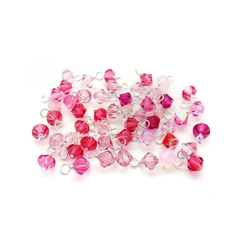 Pink Bicone Dangles, 25 Crystal 6mm Bead Charms, Adorabilities
