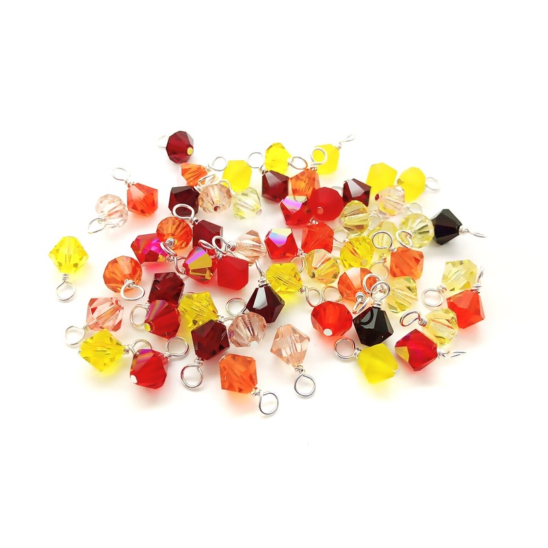 Red, Orange & Yellow Bicone Dangles, 25 Crystal 6mm Bead Charms, Adorabilities