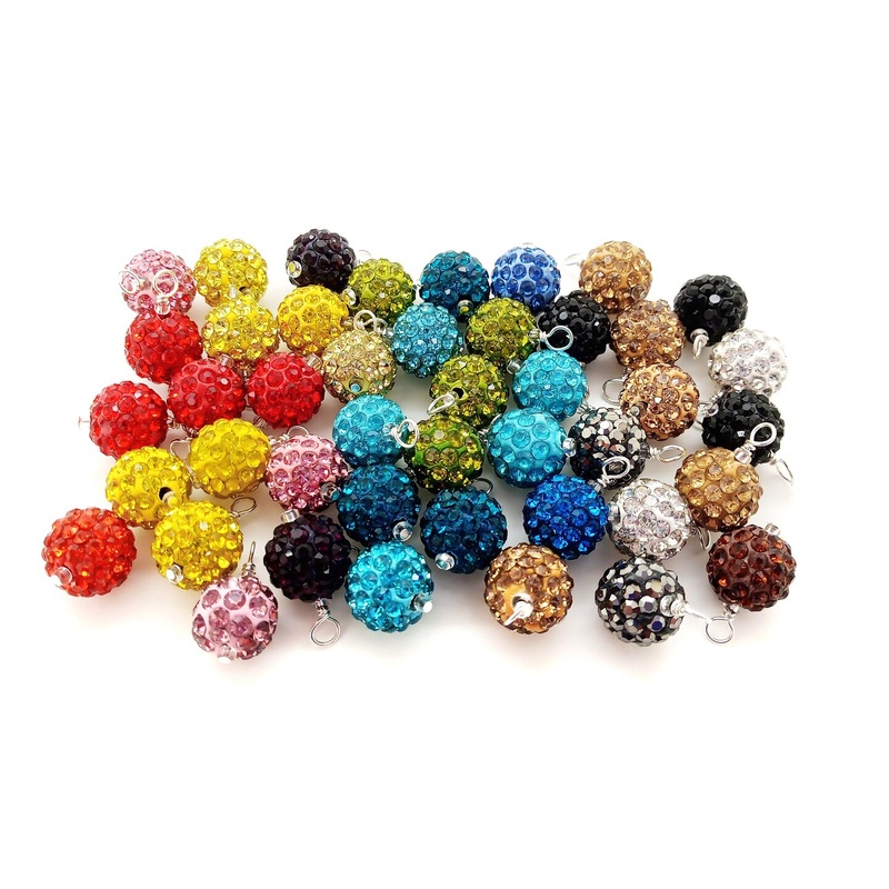 Rhinestone Bead Dangles, 10 pc, Colorful Sparkly Disco Ball Charms, Adorabilities