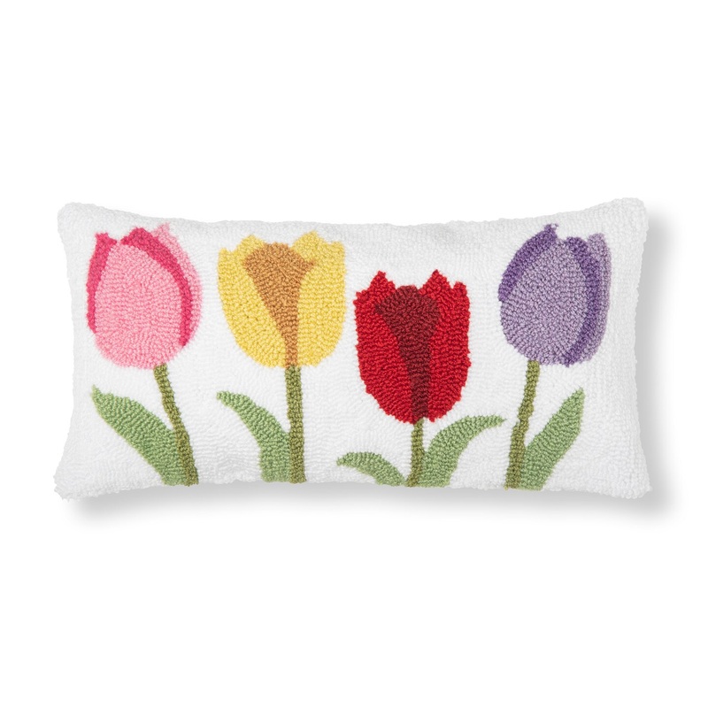 10″ x 20″ Spring Tulips Floral Flower Garden Hooked Accent Throw Pillow